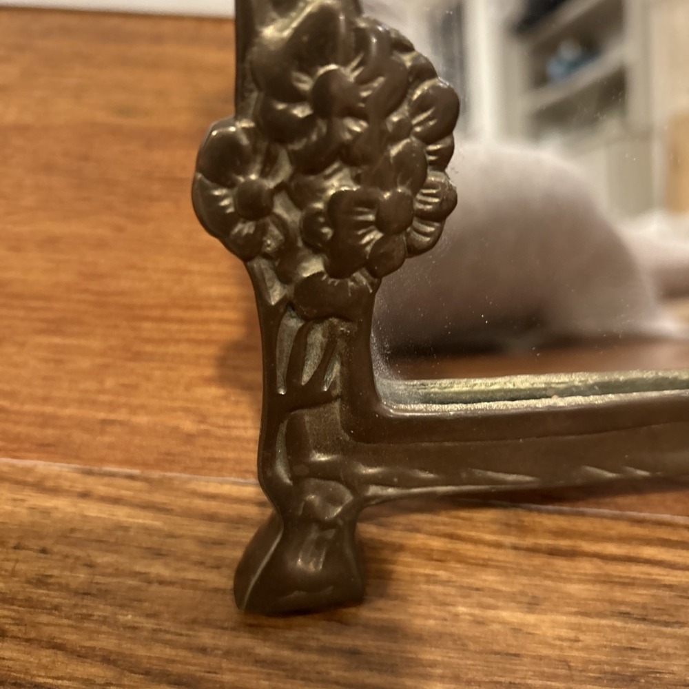 VTG Vanity Mirror Solid Brass Art Nouveau  "Lady of the Lake" 12.5"x 9" - Picture 3 of 4